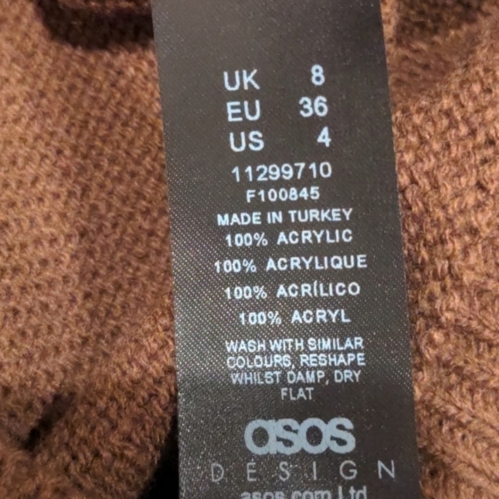 ASOS Long Sleeve Brown Polo Knit Mini Sweater Dress size 4 - Picture 6 of 6